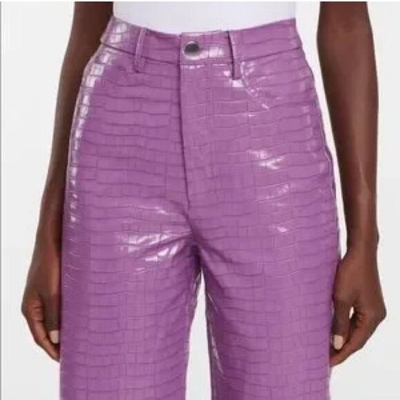 New ROTATE Birger Christiansen Purple Croc Vegan Leather Pants Size 0 FR 34 - Picture 3 of 16